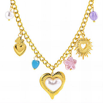 "Hearts" Necklace, 18K Gold Plated Steel