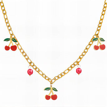 "Cherry" Necklace, 18K Gold Plated Steel