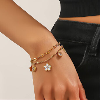 "Flower Meadow" Bracelet, 18K Gold Plated Steel