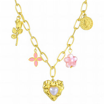 "Hearts" Necklace, 18K Gold Plated Steel