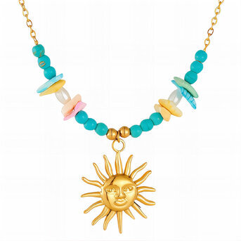 "Sun" Necklace, 18K Gold Plated Steel