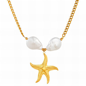 "Starfish" Necklace, 18K Gold Plated Steel