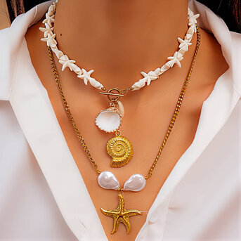 "Starfish" Necklace, 18K Gold Plated Steel