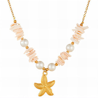 "Starfish" Necklace, 18K Gold Plated Steel