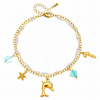 "Dolphin" Anklet, 18K Gold Plated Steel