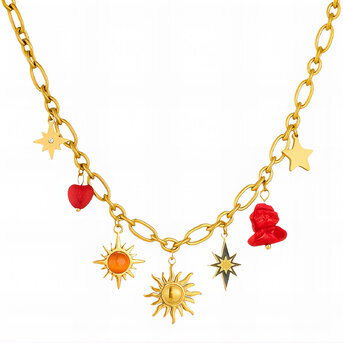"Suns" Necklace, 18K Gold Plated Steel