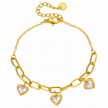 "Hearts" Bracelet, 18K Gold Plated Steel