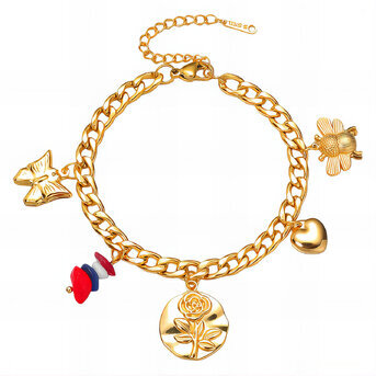 "Flower" Bracelet, 18K Gold Plated Steel