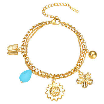 "Sunflower" Bracelet, 18K Gold Plated Steel
