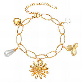 "Flowers" Bracelet, 18K Gold Plated Steel