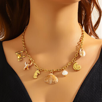 "Seashells" Necklace, 18K Gold Plated Steel