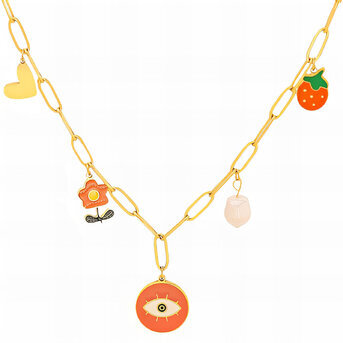 "Evil Eye" Necklace, 18K Gold Plated Steel