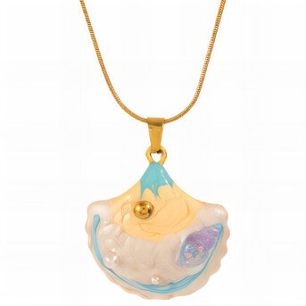 "Seashell" Necklace, 18K Gold Plated Steel