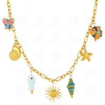 "Sun" Necklace, 18K Gold Plated Steel