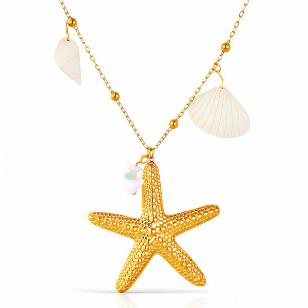 "Starfish" Necklace, 18K Gold Plated Steel