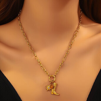 "Boot" Necklace, 18K Gold Plated Steel