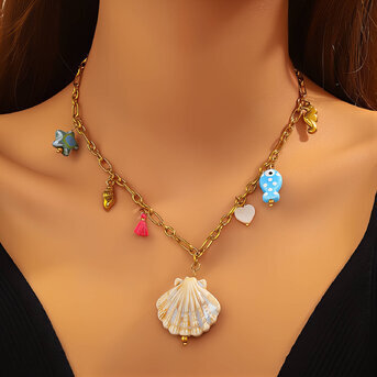 "Seashells" Necklace, 18K Gold Plated Steel