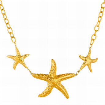 "Starfishes" Necklace, 18K Gold Plated Steel