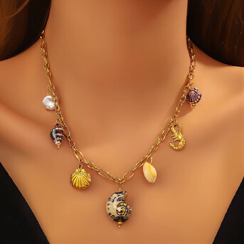 "Seashells" Necklace, 18K Gold Plated Steel