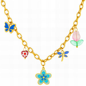 "Flowers" Necklace, 18K Gold Plated Steel