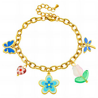 "Flowers" Bracelet, 18K Gold Plated Steel