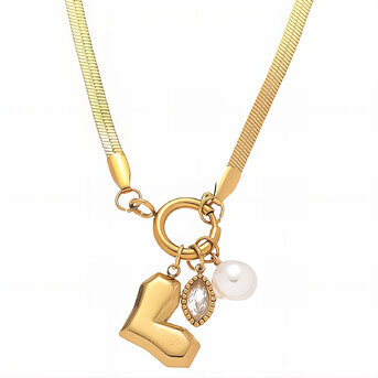 "Heart" Necklace, 18K Gold Plated Steel