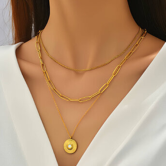 Necklace, 18K Gold Plated Steel