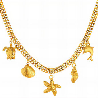 "Starfish" Necklace, 18K Gold Plated Steel