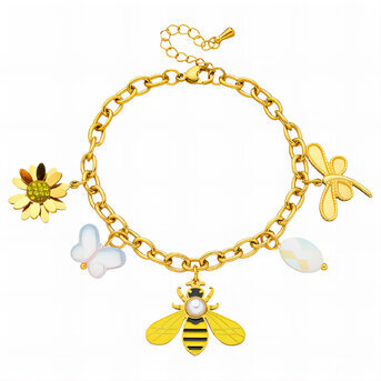 "Bee" Bracelet, 18K Gold Plated Steel