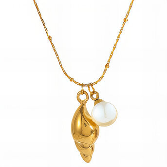 "Seashell" Necklace, 18K Gold Plated Steel