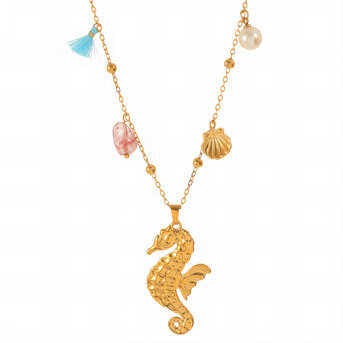 "Seahorse" Necklace, 18K Gold Plated Steel