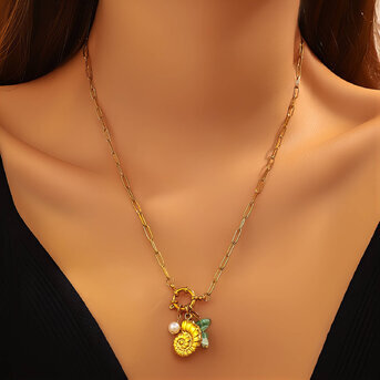 "Seashell" Necklace, 18K Gold Plated Steel