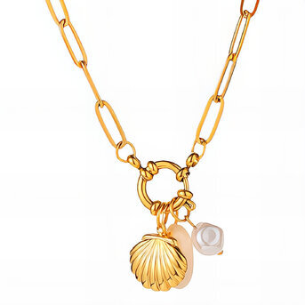 "Seashells" Necklace, 18K Gold Plated Steel