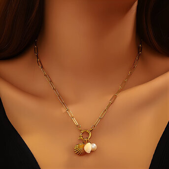 "Seashells" Necklace, 18K Gold Plated Steel