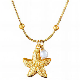 "Starfish" Necklace, 18K Gold Plated Steel