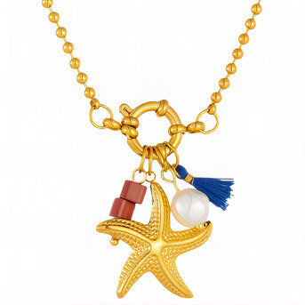 "Starfish" Necklace, 18K Gold Plated Steel