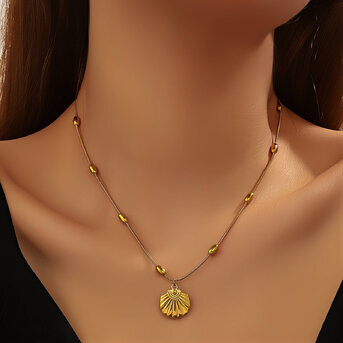 "Seashell" Necklace, 18K Gold Plated Steel