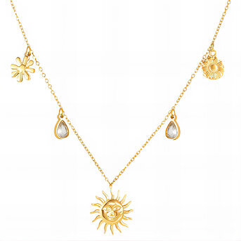 "Sun" Necklace, 18K Gold Plated Steel