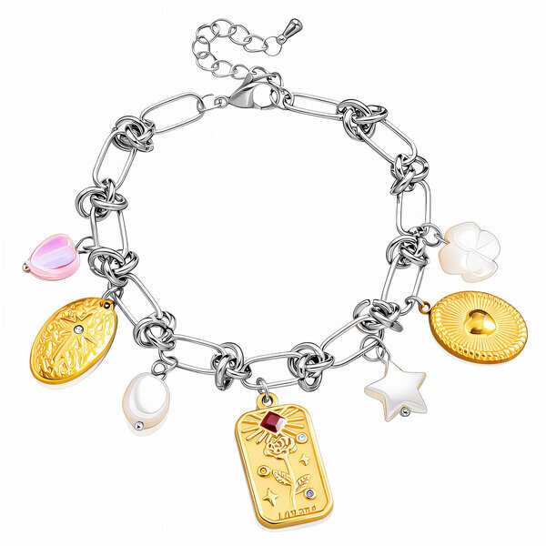 "Flowers" Bracelet, 18K Gold Plated Steel