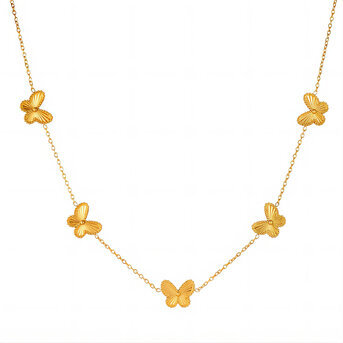 "Butterflies" Necklace, 18K Gold Plated Steel