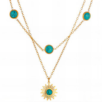 "Sun" Necklace, 18K Gold Plated Steel