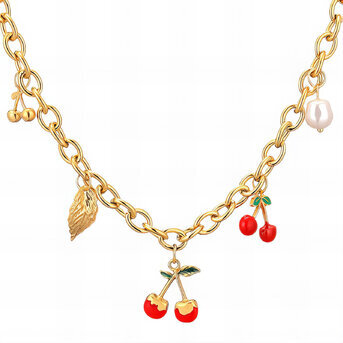 "Cherry" Necklace, 18K Gold Plated Steel