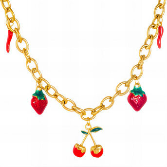 "Strawberry" Necklace, 18K Gold Plated Steel