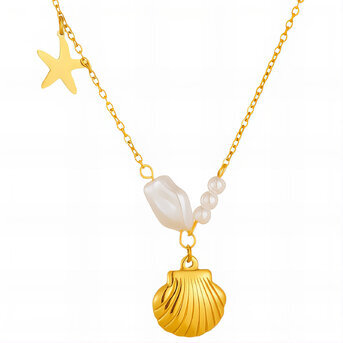"Seashell" Necklace, 18K Gold Plated Steel