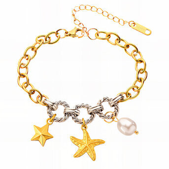 "Starfish" Bracelet, 18K Gold Plated Steel