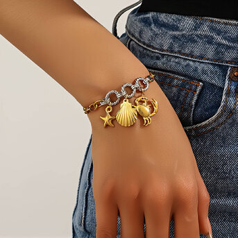 "Seashell" Bracelet, 18K Gold Plated Steel