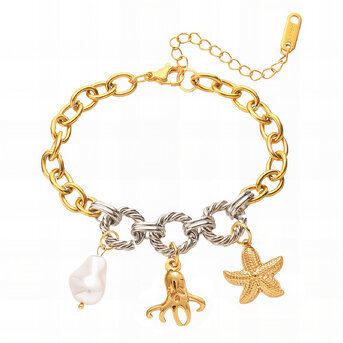 "Starfish" Bracelet, 18K Gold Plated Steel