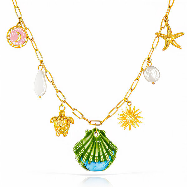 "Seashell" Necklace, 18K Gold Plated Steel