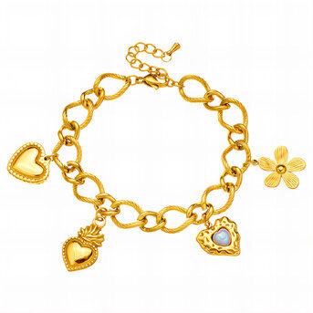 "Hearts" Bracelet, 18K Gold Plated Steel