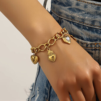 "Hearts" Bracelet, 18K Gold Plated Steel